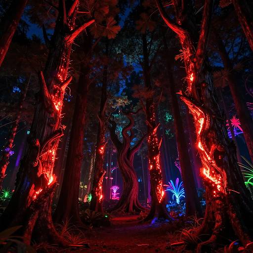 Glowing Neon Forest at Night
