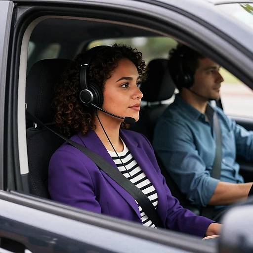 Sunlit Car Ride with Professional Duo