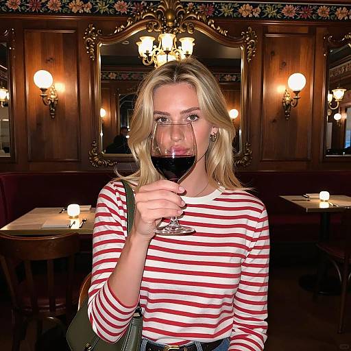 Blonde Woman Enjoying Wine in Elegance