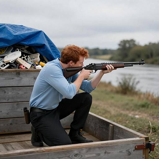 Crouched Hunter with Intense Focus