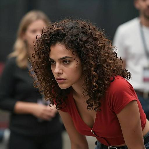 Intense Portrait of a Curly-Haired Woman