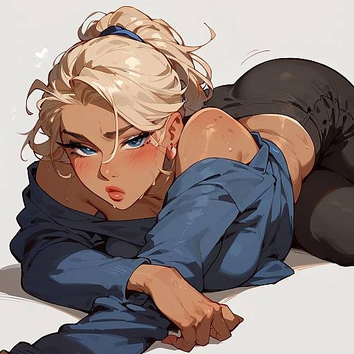 Exhausted Tan Girl with Ponytail