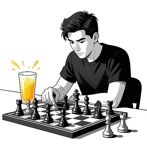 Comic Chess Player with Orange Juice