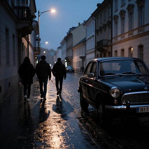 Dusk Street Photograph with Vintage Car