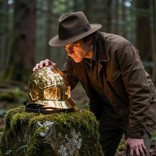 Mysterious Man and Glowing Artifact