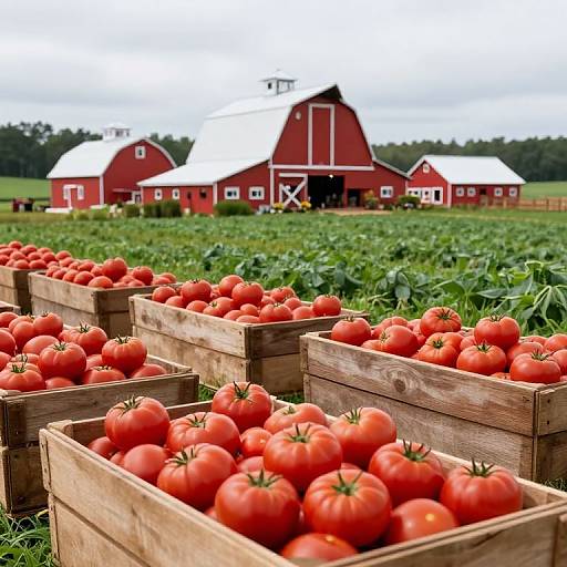 Tomatoes in Crates on Farm