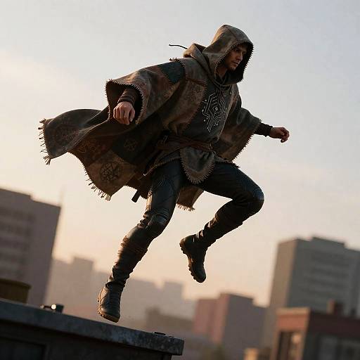 Urban Shaman Rooftop Leap at Dawn