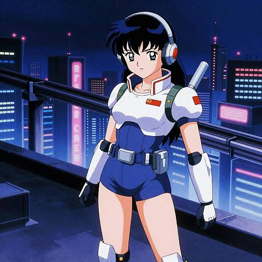 Neon Rooftop: 1990s Mech Pilot