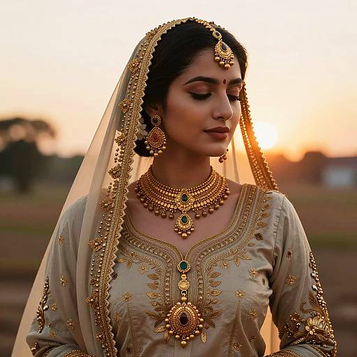 Elegant Woman in Traditional Indian Attire at Sunset