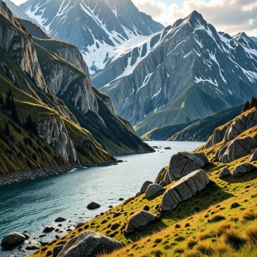 Watercolor Landscape of Mountain Lakes