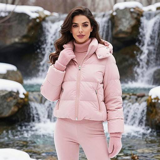 Winter Chic Woman by Waterfalls