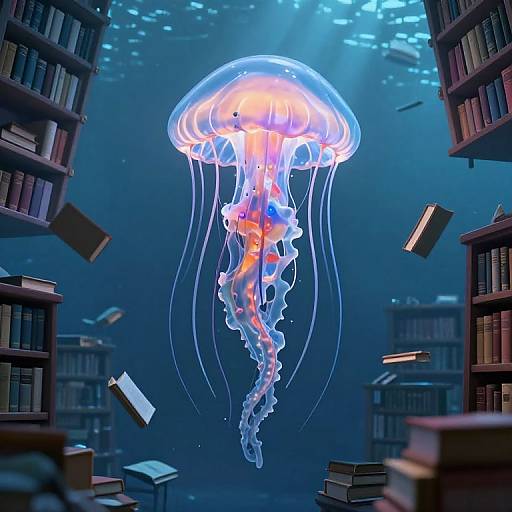 Colossal Jellyfish Among Floating Libraries