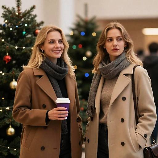 Two Women Enjoying a Festive Holiday Scene