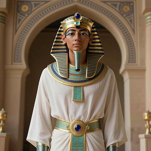Photorealistic Male Pharaoh in Traditional Egyptian Attire