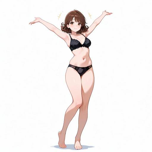 Joyful Tall Girl in Black Underwear