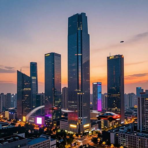 Futuristic City Skyline at Sunset