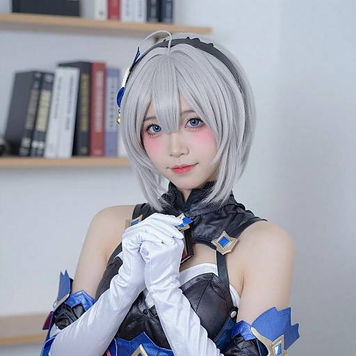 Asian Woman Cosplaying Blue-Black Anime