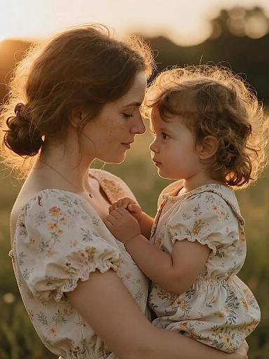 Tender Mother and Daughter Sunset Embrace