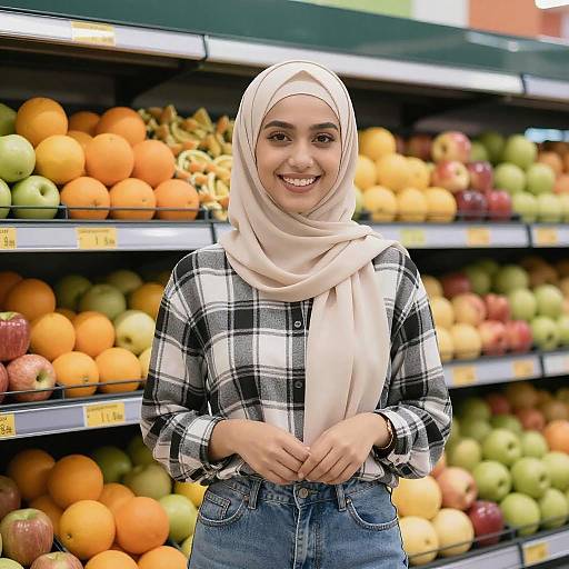 Smiling Woman in Hijab at Supermarket