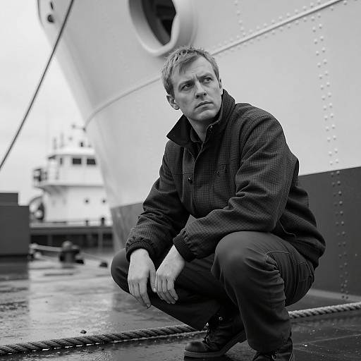Crouching Man by Ship's Hull
