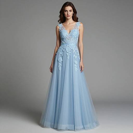 Elegant Light Blue Tulle Prom Dress