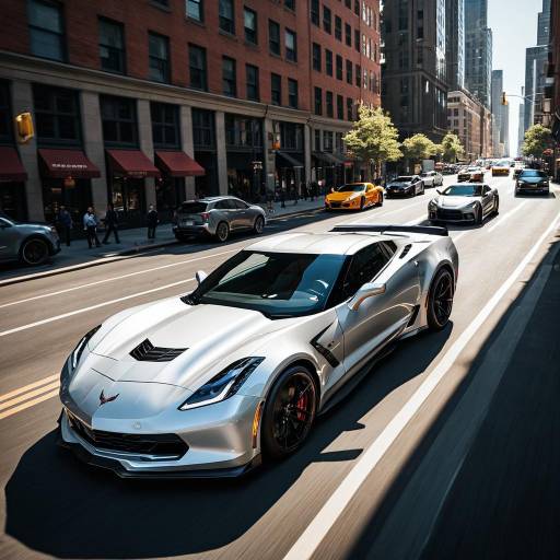 White C6 Corvette Z06 Sports Car on City Street
