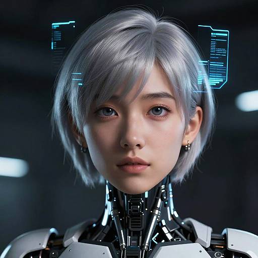 Futuristic Android Portrait with Holographics