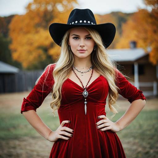 Blonde Cowgirl Halloween in Red Dress