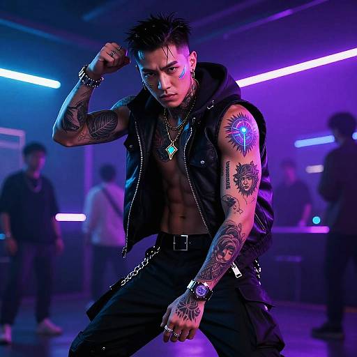 Cyberpunk Raver with Glowing Tattoos