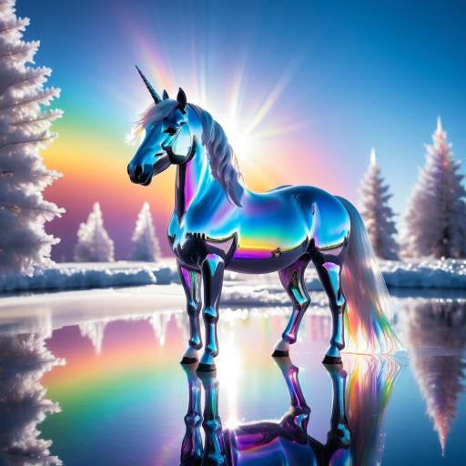 Dramatic Ice Unicorn with Rainbow Reflections