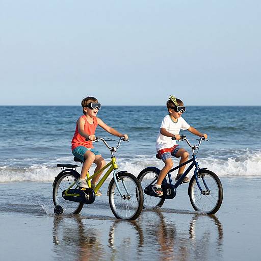 Children Riding Giant Bicycle on Ocean