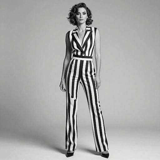 Confident Woman in Striped Jumpsuit