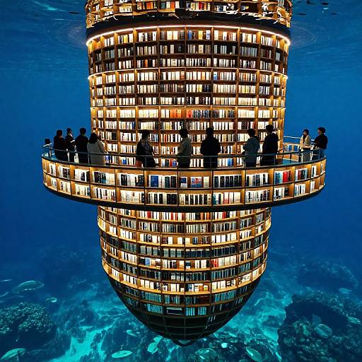 Photograph of a towering, illuminated cruise ship at night, with silhouetted passengers on multiple deck levels, floating over a deep blue ocean.