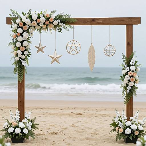 Elegant Floral Wooden Arch by Beach