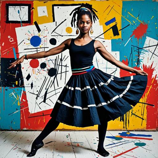 Ballerina Posing in Colorful Abstract Studio