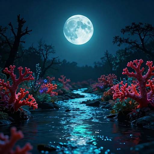 Bioluminescent Moonlit Tranquil River