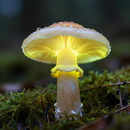 Neon Yellow Mushrooms Glowing Macro