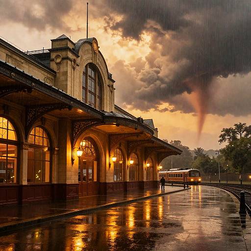 Art-Deco Train Station at Golden Hour