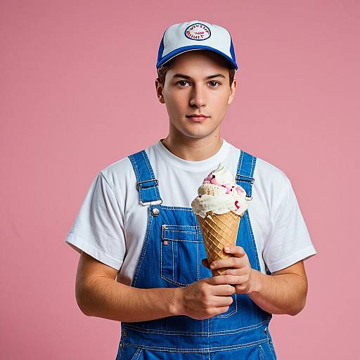 Charming Ice Cream Man in Blue Overalls