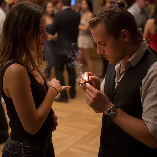 Man Lighting Cigar on Dancefloor