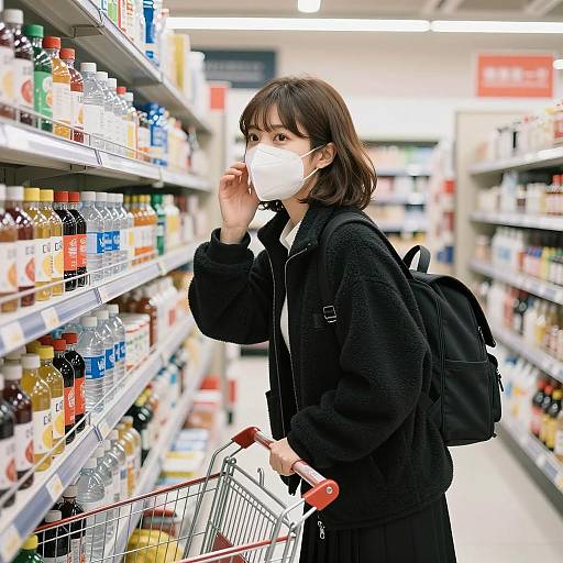 Japanese Woman Shopping in Grocery Aisle