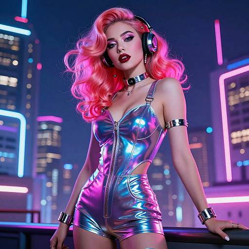 Cyberpunk Pin-Up Girl with Neon Hair