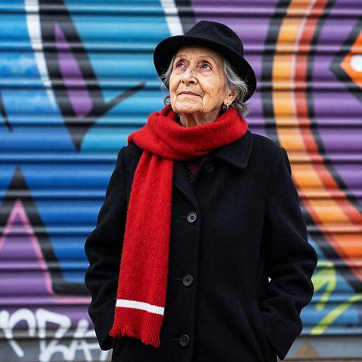 Elderly Woman by Colorful Graffiti Wall