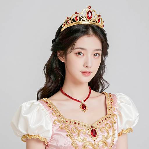 Asian Woman in Princess Outfit with Gold Crown