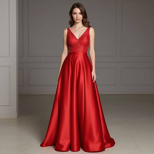 Sexy Red Satin V Neck Prom Dress