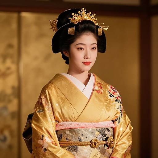 Elegant Female in Gold Kimono
