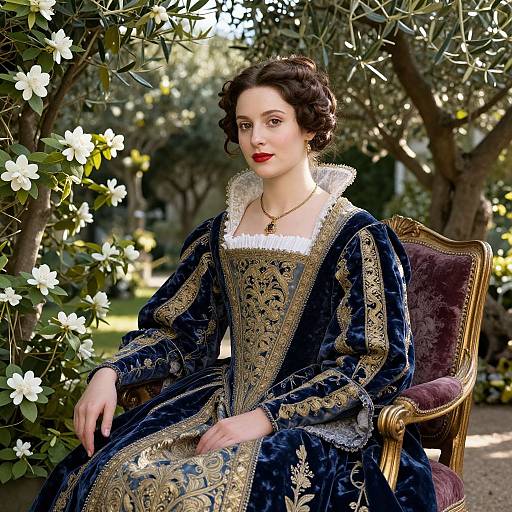 Elegant Italian Renaissance Lady in Garden