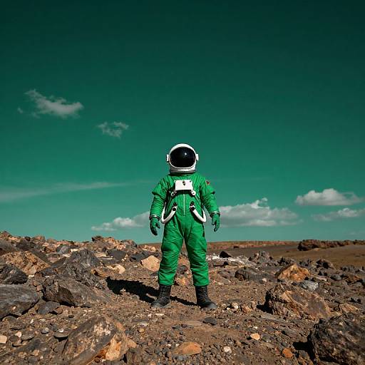 Solitary Astronaut on Alien Terrain