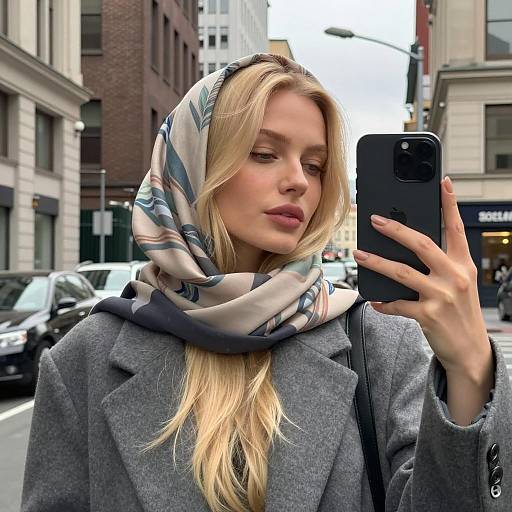 Blonde Woman Taking Selfie in Urban Setting