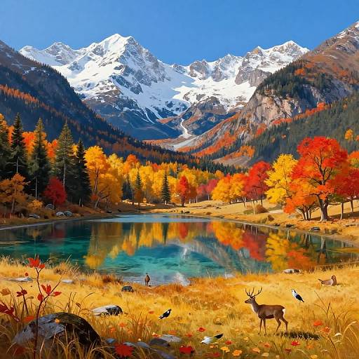 Autumn Valley with Wildlife and Lake